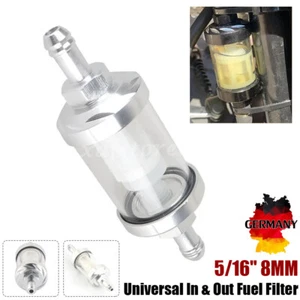 Universal 8mm 5/16'' Motorrad Benzinfilter Diesel Sprit Kraftstofffilter Chrom - Picture 1 of 8