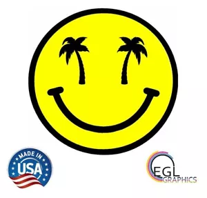 Smiley Face Happy Smile Vinyl Decal Sticker Beach Sunshine Palm Tree salt Life - Picture 1 of 3
