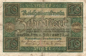 XXX-Rare genuine german 10 Mark weimar banknote 1920 fine cond !!! - Picture 1 of 2
