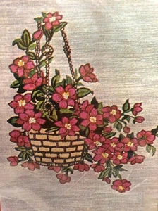 CREWEL CREATIVE STITCHERY KIT Pink Floral Hanging Plant Basket  11" X 14" #2121 - Picture 1 of 4