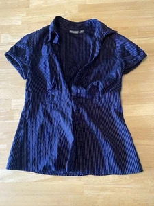 Damen Kurzarm Shirt Knopfleiste dunkel gestreift Größe Medium Apt.9 Stretch - Bild 1 von 2