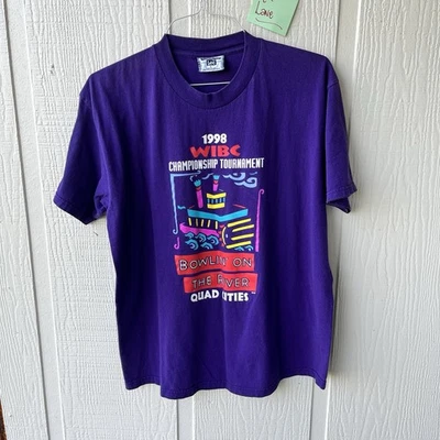 Винтажная мужская футболка 90-х Lee Total хлопок фиолетовый размер XL США Quad Cities боулинг  - Изображение 1 из 4
