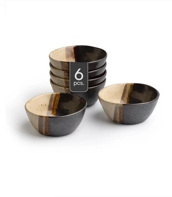 Snackschalen 6er Set Schälchen Schalen Keramik matt Schwarz Braun Ø 9 cm - Bild 1 von 4
