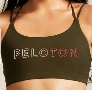 Peloton Speed Up Strappy Sports Bra M Olive Green Front Print Logo - Picture 1 of 10