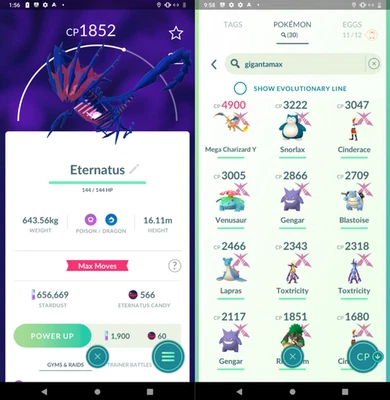 Pokémon Go - Mini PTC - Enternatus And More Than 20 Gigantamax Pokémon.