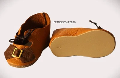 Chaussures cuir Jumeau 6cm pour poupée ancienne Française Allemande du XIXème - Photo 1/4