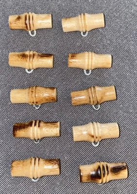 Vintage Long Wood Buttons Metal Loop Burnt Look Set of 10 - Image 1 of 3