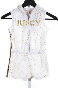 Juicy Couture Girls Cotton Geometric Half Zipped Hooded Romper White Size 6X - Picture 1 of 6