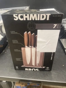 Schmidt Brothers Bonded Teak 7 Pc Knife Set Acacia Magnetic Block New Open Box - Picture 1 of 1