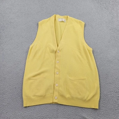 Alan Paine Vest Mens Medium 100% Wool VTG V-Neck Yellow Pockets Buttons - Image 1 of 4