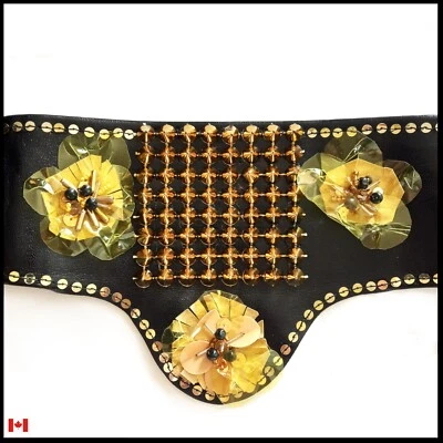 gothic large belt corset women punk goth handmade bead faux leather studs fetish - Image 1 of 4