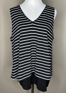 NEW WHBM womens sleeveless blouse black and white striped size XL. - Picture 1 of 6
