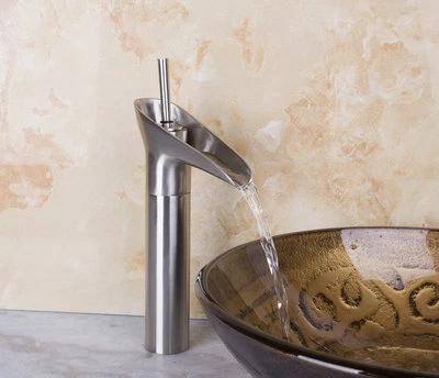  Nickel Brossé Cascade Salle De Bains Lavabo Robinet Mitigeur Robinet D'eau  - Photo 1/4