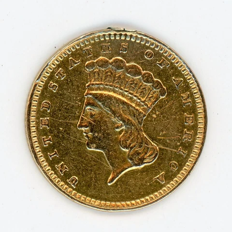 Type 3 $1.00 Liberty Gold Coin, AU Condition Love Token Loop Removed Cover