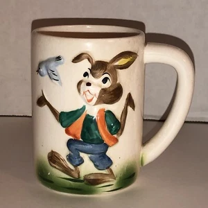 Vintage 50er 60er HASE HASE 3D strukturiert handbemalt Kaffee Tee Becher Tasse VOGEL - Bild 1 von 10