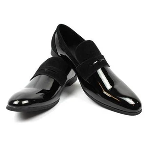  New Men's Black Tuxedo Slip On Patent Suede Details Dress Shoes Bradley By AZAR - Picture 1 of 7