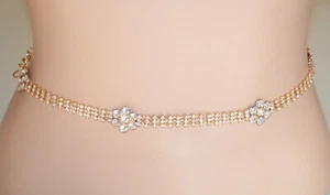 Cintura donna strass oro dorato gioiello fiori cristalli brillanti metallo UF95 - Foto 1 di 3