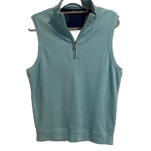 Bobby Jones Vest Mens Medium Aqua Blue Golf Pullover 1/4 Zip Pima Cotton - Picture 1 of 6