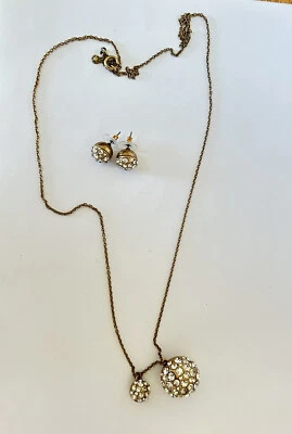 Pendientes y Collar Ann Taylor Tono Dorado Transparente Estrás Bola Colgante Foto 1 de 4