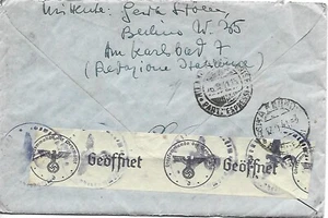 1941 GERMANY REICH MULTIFRANCHISING AIRMAIL CENSORED COVER FROM BERLIN TO ITALY - Picture 1 of 3