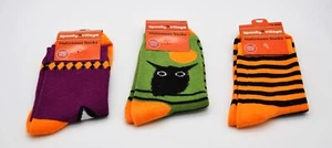 Three Pairs Spooky Village Owl Cat Pumpkin Halloween Socks Womens One Size - Picture 1 of 4