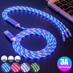 LED Light Fast Charging Cable Cord For Android Apple Type C USB Charger Cord - Picture 1 of 16