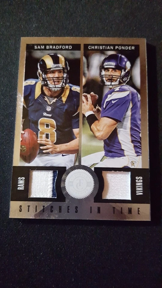 2012 Totally Cert Sam Bradford Ponder Dual Game Jersey Patch Rams Vikings 21/49 - Image 1 of 2