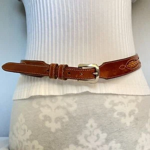 Leegin Westerngürtel mittlere Taille hergestellt in den USA karamellbraunes Leder geflochtenes Inlay - Bild 1 von 15