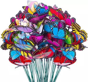 50Pcs Butterfly Garden Decorations, 11.5 Inch Plastic Butterfly Stakes Ornaments - Picture 1 of 7