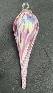 Studio Art Vetro Ornamento Goccia 6" Bianco Vortice Perla Multicolore Vintage - Foto 1 di 3