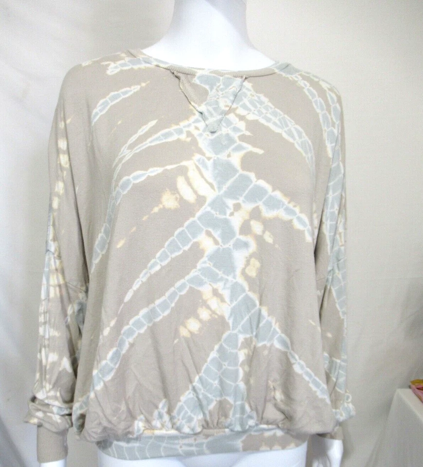 Young Fabulous & Broke Small Dolman Sleeve Tan/Blue Tie Dye Cropped Sweatshirt - Image 1 of 4