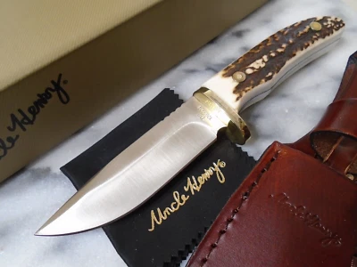 Uncle Henry Genuine Stag Fixed Blade Hunter Knife D2 Full Tang Leather Sheath - Image 1 of 4