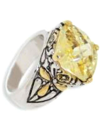 CZ silver 18kt yellow gold Cable Ring white Cushion Swarovski stone sz 5 New - Изображение 1 из 4