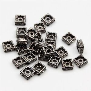 Gold Silver Plated Square Rhinestone Crystal Spacer Bead Bracelet Making Jewelry