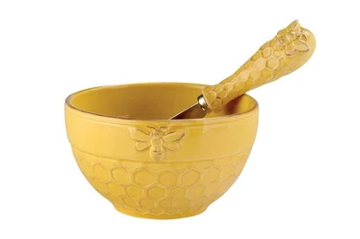 October Hill Embossed Stoneware Bowl and Spreader, 2-Piece Set, Honeycomb - Image 1 of 3