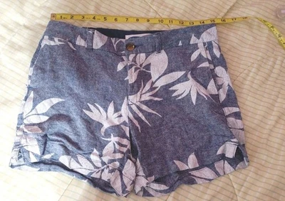 Pantalones Cortos Para Mujer Old Navy Everyday Azul Floral Palma Mezcla Lino 4 Foto 1 de 4