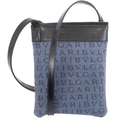 Bolso de Hombro BULGARI Logomania Sacoche Denim 21528 Lona Cuero Azul Negro Foto 1 de 4