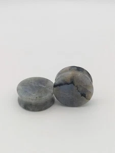 Pair of Double Flare Labradorite Crystal Stone Plugs Gauges, Size 1/2" - 1 inch - Picture 1 of 3