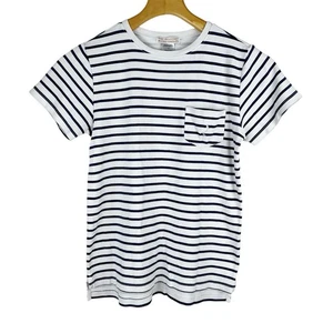 The Beaufort Bonnet Company Carter Crewneck White Blue Stripe Pocket Tee Size 10 - Picture 1 of 8
