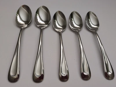 Oneida SAND DUNE 2 Soup Spoons + 3 Teaspoons Stainless (NOT FROSTED)  (K33) - Image 1 of 4
