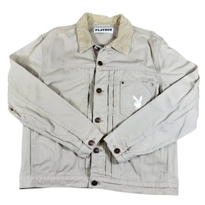 Playboy by Pacsun Mens Large Tan Corduroy Collar Bunny Logo Trucker Jacket - Picture 1 of 8