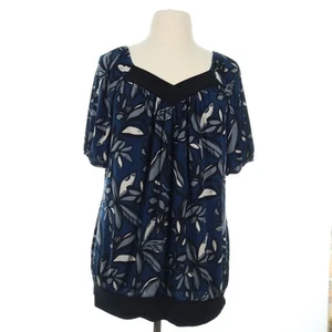 Lane Bryant Women's Blue Floral V-Neck Elastic Blouse Top - Size 22 - Picture 1 of 8