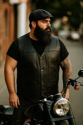 Vintage 90s Hot Leathers Vest Mens XL Black Snap Front Lace Bike Moto Bikercore - Image 1 of 4