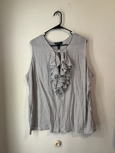 Lauren Ralph Lauren ärmellose Bluse mit Rüschen vorne Übergröße 3X weiß gestreift - Bild 1 von 4