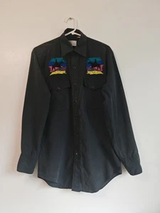 Vintage Silver Spur Western Shirt Mens Large Black Pearl Snap Cowboy Embroidered - Picture 1 of 8