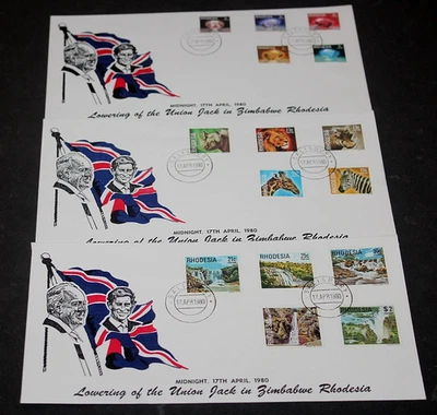 RHODESIA 1980 DIAMANTES,,ÚLTIMO JUEGO DE 5 NÚMEROS EN EDICIÓN LIMITADA PRIMER DÍA PORTADA Foto 1 de 2