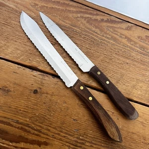2 Vintage Ecko Edelstahl Messer mit Holzgriffen, 6” & 7” Klingen scharf USA - Bild 1 von 7
