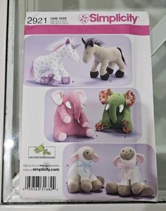 Simplicity Sewing Pattern 2921 Craft Stuffed Animals 4 styles Size OSZ Uncut - Picture 1 of 6