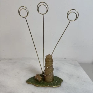 Lighthouse Enamel on Gold Tone Picture Photo or Card Holder Rhinestones Nautical - Picture 1 of 13