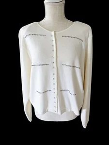 Vintage Marisa Christina Cardigan Sweater XL Rhinestone Snap Front Ivory - Picture 1 of 9